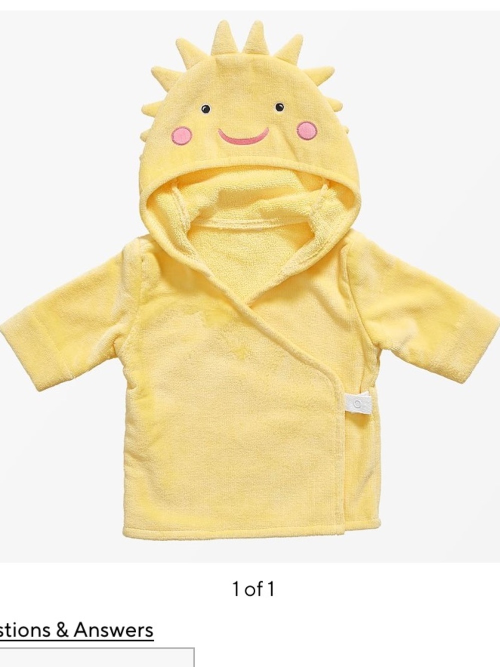 Pottery Barn Kids Yellow Cotton Sun Baby Critter Robe Size 3-6 Months